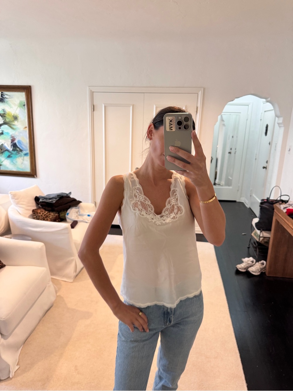 Christian Dior Vintage Lace Trim V-Neck Women's Camisole Top - White
